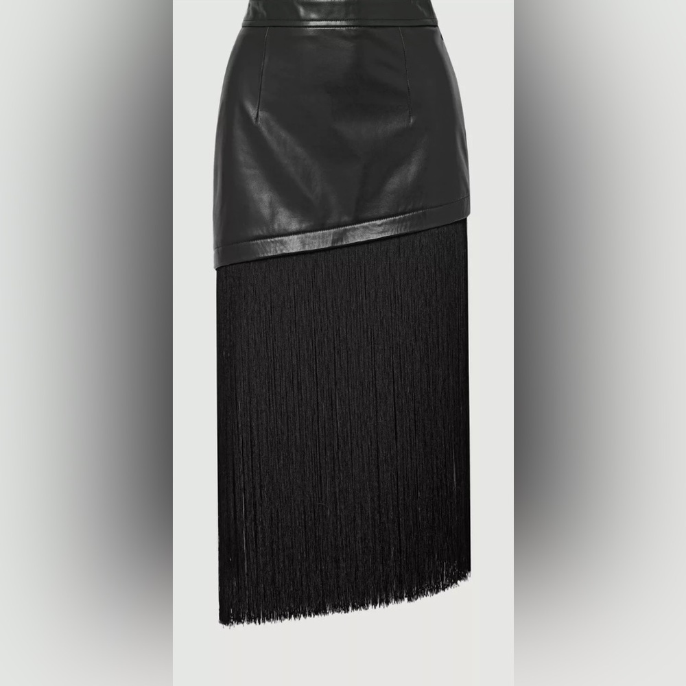 Rare Helmut Lang Leather and Fringe Asymmetrical Black Skirt Iconic - Picture 2 of 10
